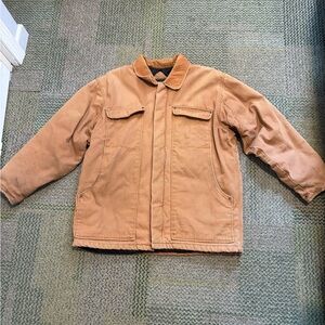 Tan outbrook jacket with leather collar size M